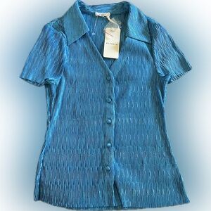 Pleione Blue Pleated Blouse New with Tags